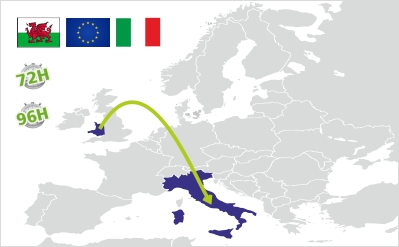 spedizione dal galles all'italia